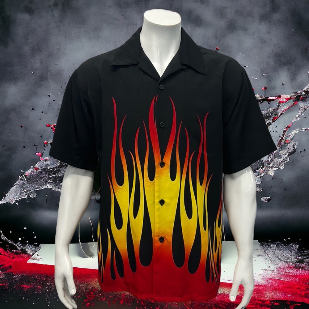 Dragonfly Clothing Company Black Red Flames Double Sided Graphic Shirt Size MD